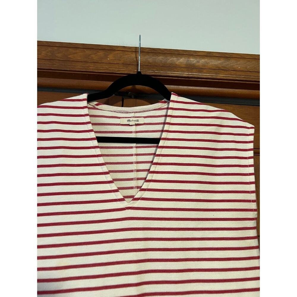 Madewell Women's Vacances Striped Sleeveless Shift Dress Red Cream V-Neck SZ XS - Picture 3 of 8